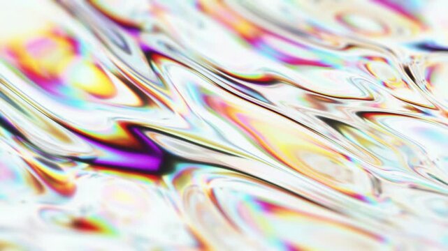 Iridescent liquid metal abstract background, with flowing holographic, light waves