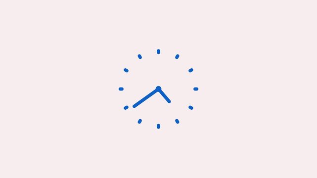 Minimal hand-drawn clock face simple dotted hour markers central vertical hour hand pointing animation
