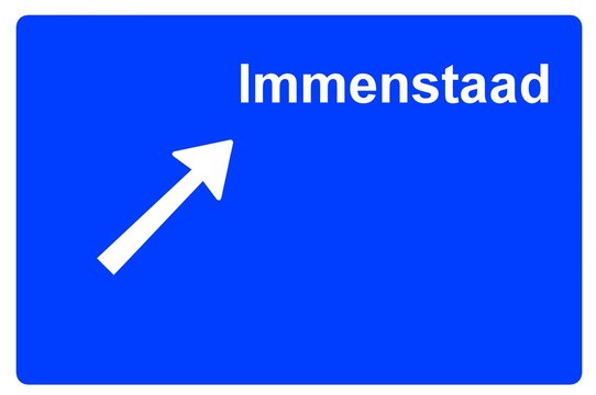 Illustration eines Autobahn-Ausfahrtschildes mit der Beschriftung "Immenstaad"	