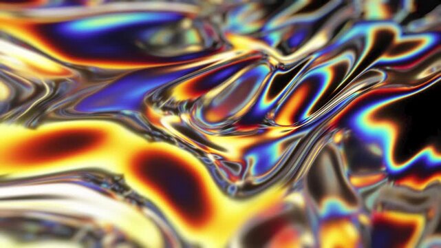 Iridescent liquid metal abstract background, with flowing rainbow reflections