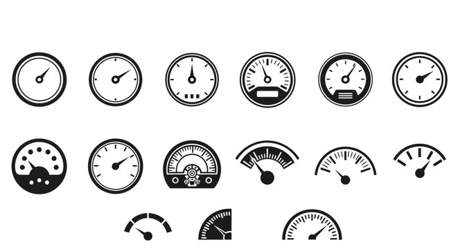 Set of speedometer gauge dial dashboard indicators and measuring meter vector icons