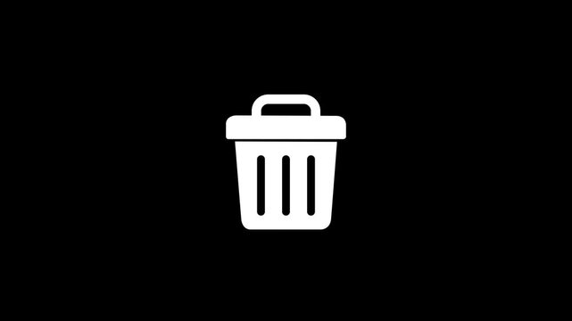 Open Trash Bin Icon with Lifted Lid, Delete File, Remove Data, Recycle Waste Basket Symbol, Minimal Flat User Interface Vector Isolated on Black Background.