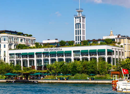 Istanbul, Turkey - July 22, 2026: The Peninsula İstanbul Hotel in Istanbul, Turkey. Located on the Bosphorus in the Karakoy district.