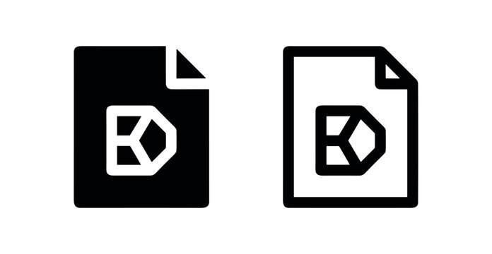 Document file icon set with abstract geometric symbol, specialized data file with solid and outline versions