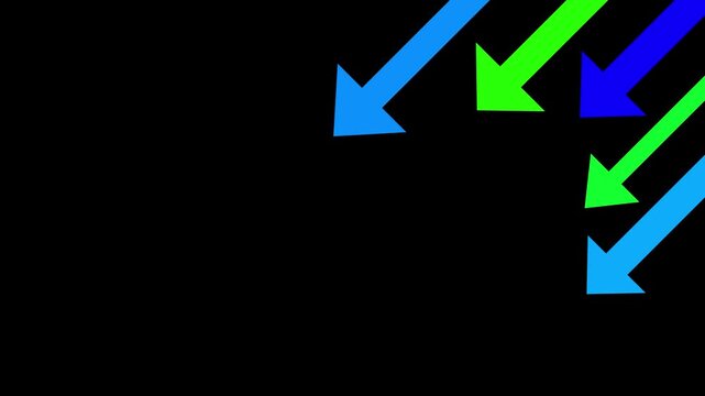 Colorful Diagonal Downward Arrow Collection Icon Set Representing Business Decline, Market Loss, Financial Downtrend Data Negative Growth, Sales Decrease and Performance Reduction on black Background