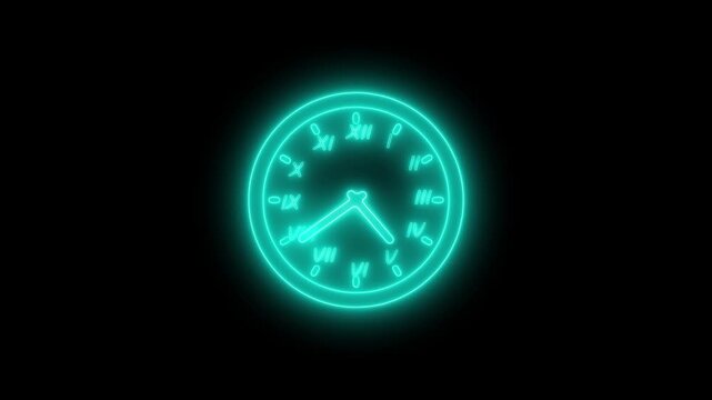 Glowing neon clock face with roman numerals minimalistic futuristic look animation
