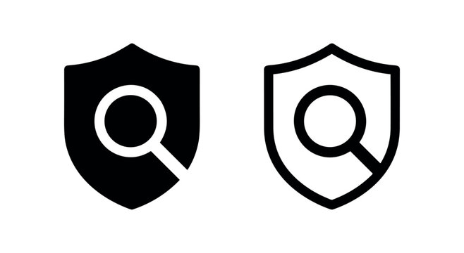 Security search or vulnerability scan icon, protected data investigation symbol.