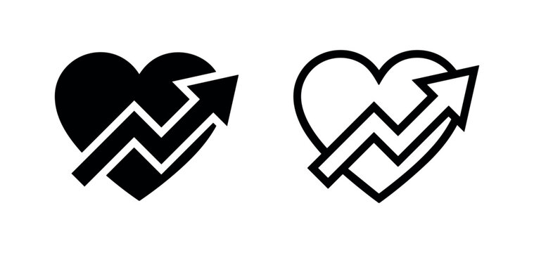 Heart with Upward Arrow for Health Progress and Emotional Growth Icon Set