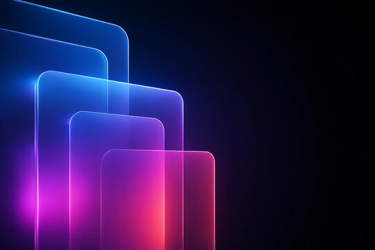 Abstract 2.5D Liquid Glass UI Background with Purple Gradient