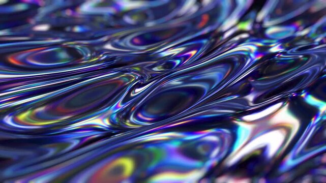 Iridescent liquid metal abstract background, with fluid motion