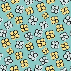 Seamless pattern with hand-drawn flowers on a blue background