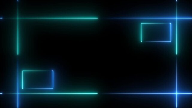 Rectangular neon effect animation. Neon flame gradually appearing in a rectangle frame. Abstract neon line picture frame background glowing laser lines abstract background animated. 4k motion video.