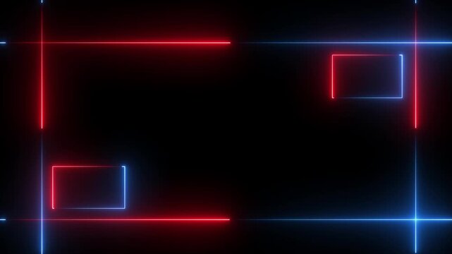 Rectangular neon effect animation. Neon flame gradually appearing in a rectangle frame. Abstract neon line picture frame background glowing laser lines abstract background animated. 4k motion video.