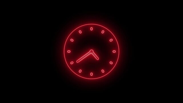 Neon Countdown Timekeeping Animation with Analog Clock Face
