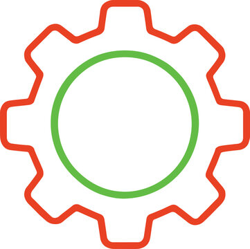 Simple linear gear icon design element with orange cog and green circle