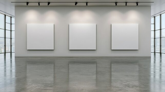 Empty Exhibition Wall With Three White Panels
