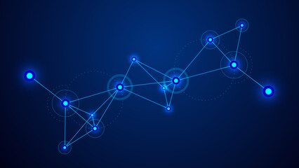 Abstract futuristic technology network background with glowing blue connection nodes, polygonal wireframe mesh, digital data communication, AI, cloud computing, blockchain and innovation banner © Abdullah9934