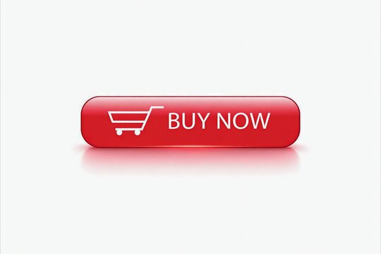 Red 3d button with shopping cart icon and buy now text