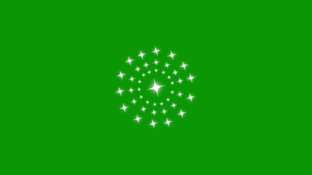 Glitter sparkle twinkle star animation with alpha channel, white cartoon flat vector looping on green background, seamless animated twinkling stars effect for overlays and motion graphics 4k
