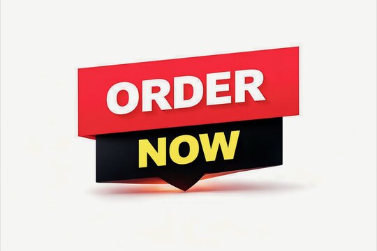Red and black order now banner with bold white and yellow text