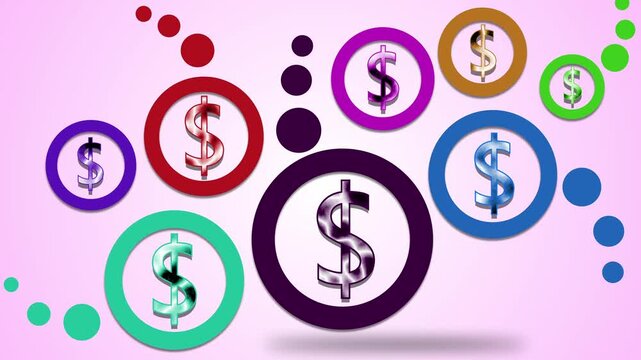 Colorful dollar signs inside circles background animation, Modern abstract finance concept for money savings investment and business themes