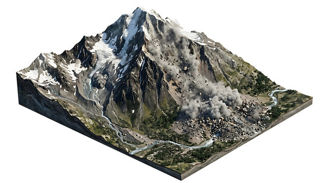 Detailed isometric 3D model of a high alpine mountain isolated on white background