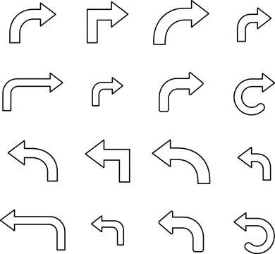 Set of various curved and angled arrow icons for navigation and direction signage design