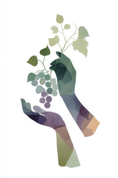 Geometric low-poly illustration of hands holding a grapevine