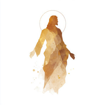 Geometric low-poly illustration of Jesus silhouette with halo