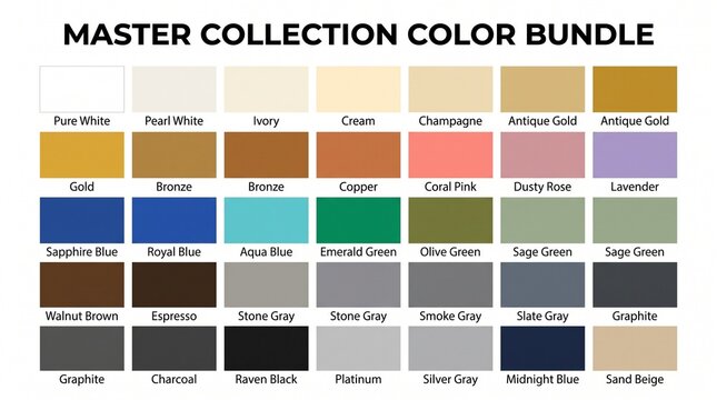Master collection color palette swatch chart for professional design