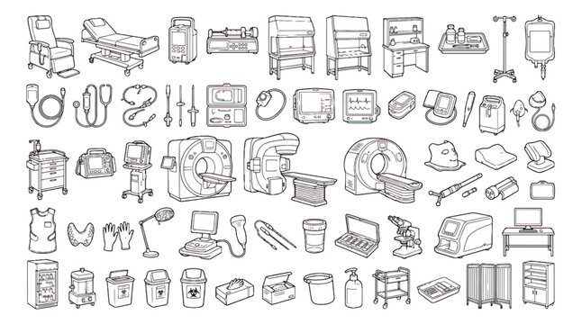 Ophthalmology medical equipment icons set, 60 optometry and eye care vector line illustrations, professional vision health clinic tools