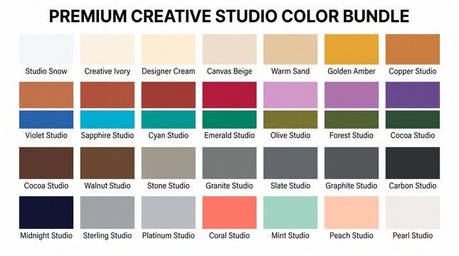 Premium creative studio color bundle swatch palette with color chart, creative