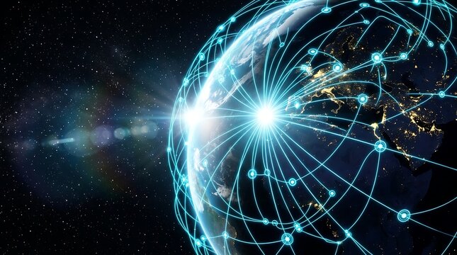 Earth with glowing global network connections