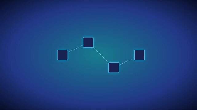 Digital network connection nodes and data flow lines on blue animation 4k background