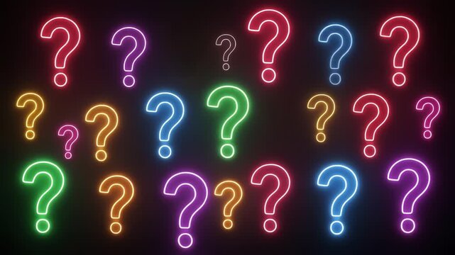 Colorful Glowing Neon Question Marks Animation on Black