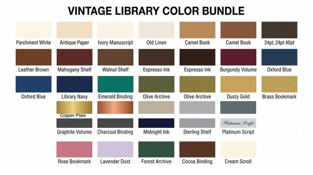 Vintage library color palette swatch chart with hex codes collection identity