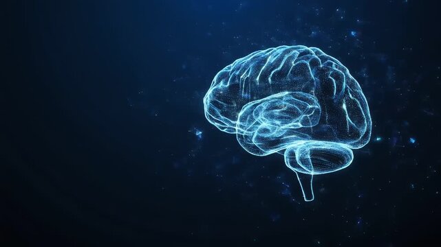 Digital Blue Holographic Brain with Glowing Particles
