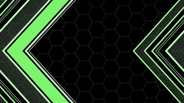 Abstract geometric background with black honeycomb center and diagonal chevron stripes animation