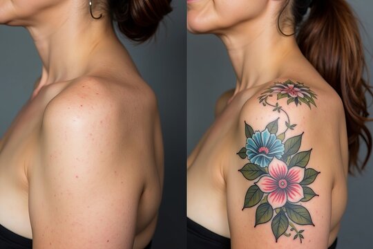 Before and After: Woman's Shoulder Laser Tattoo Removal Progress