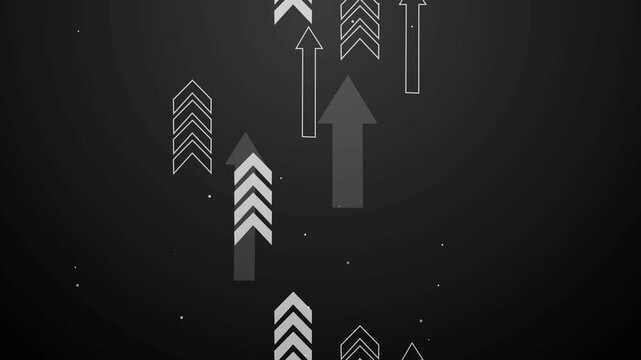 Stylized upward-pointing arrows on a dark radial gradient background minimal abstract business growth concept animation