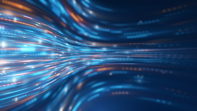 Blue High Speed Data Compression Background Illustration Glowing Fiber Optic Stream Header for Cybersecurity and Telecom