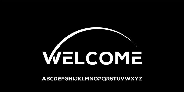 Minimalist WELCOME wordmark with overhead swoosh.