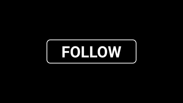 Minimalist 3D follow button click animation on black background. Clean line-art social media call to action button overlay for dark theme UI.