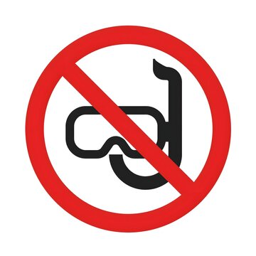 No Snorkeling Sign Prohibition Icon Red Circle Slash Mask And Snorkel Safety Warning