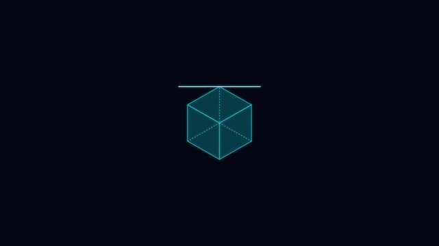 Digital wireframe cube scanning animation with hud interface 4k