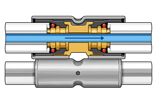 Press fitting cross section vector icon. Linear plumbing engineering element of multilayer pex pipe connection with o-rings and sleeve.