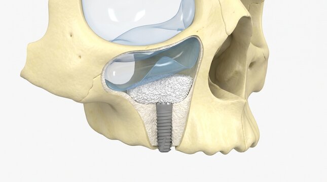 Maxillary sinus lift procedure with dental implant and bone graft material