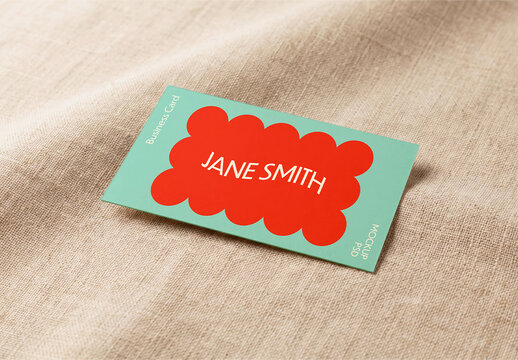 Business Card On Linen Fabric Mockup
