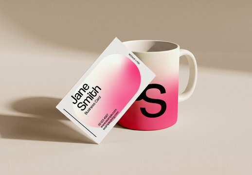 Business Card With Mug Mockup