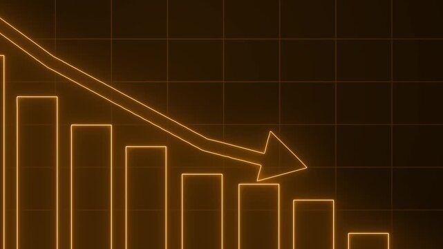Neon-style bar chart showing descending bars with downward arrow animation
